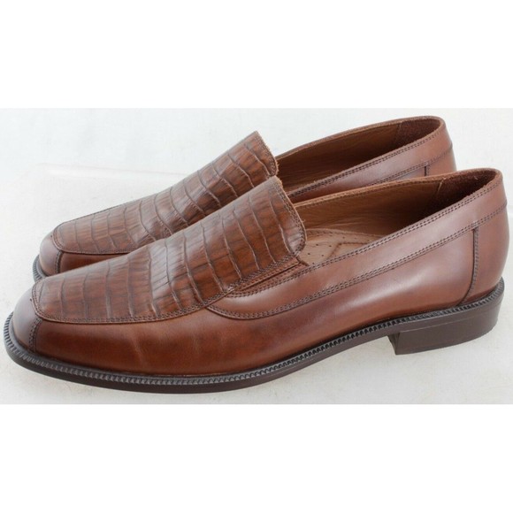 Stafford Brown Leather Croc Print Loafer Casual Dress Shoe US 10.5 UK 9.5 EU 44 main image 7